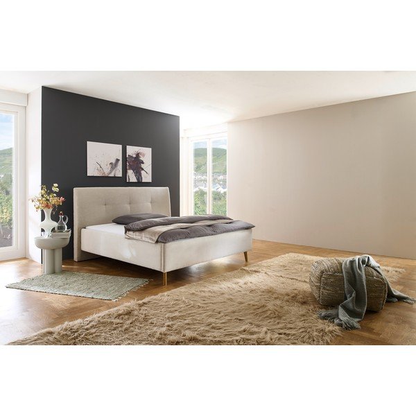 Bézs kárpitozott ágyneműtartós franciaágy ágyráccsal 180x200 cm Madea – Meise Möbel-image-1