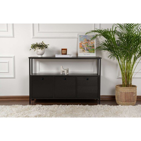 Fekete matt konzolasztal 29,5x120 cm Solace – Kalune Design-image-4