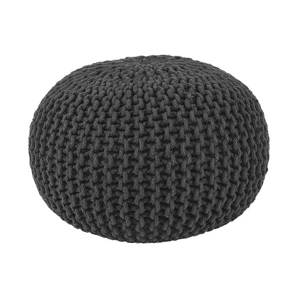 Knitted fekete fonott puff, ⌀ 50 cm - LABEL51