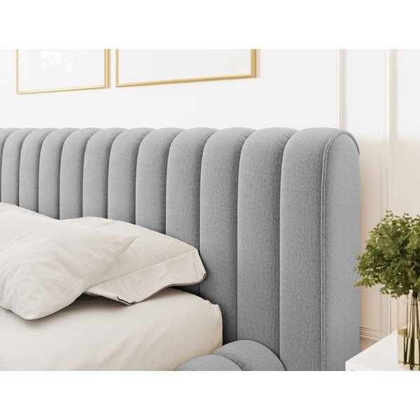 Világosszürke kárpitozott ágyneműtartós franciaágy ágyráccsal 160x200 cm Carilla – ELTAP-image-4