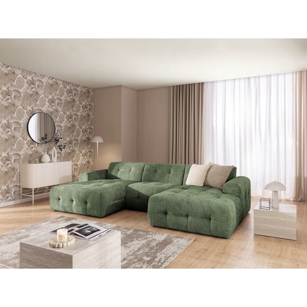 Zöld (U alakú-heverő résszel) sarokkanapé Melva – Ropez-image-3