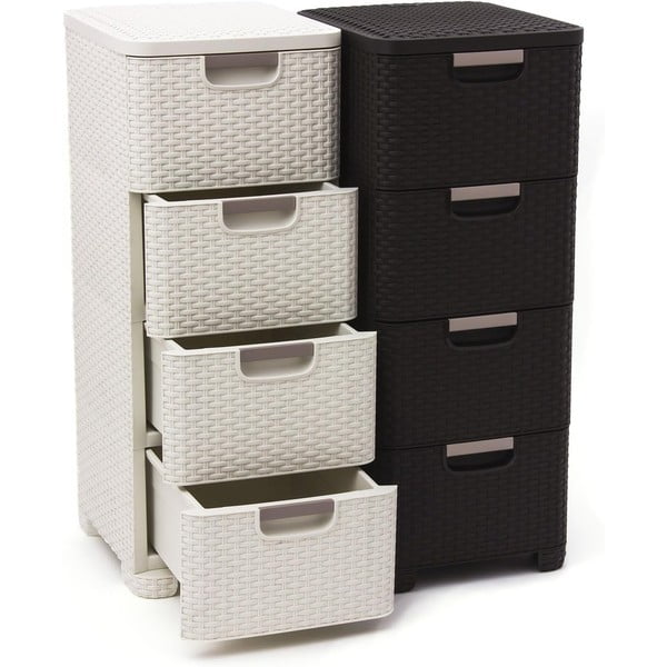 Krémszínű műanyag magas fürdőszoba szekrény 33x79 cm Rattan – Curver-image-2