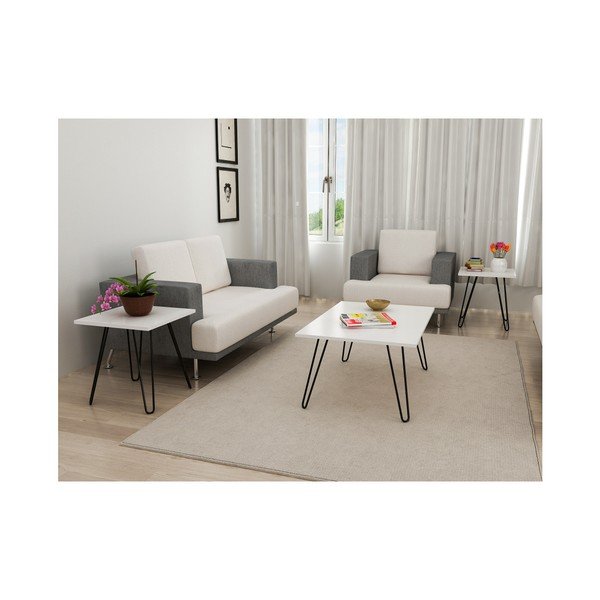 Seren 3 db-os fehér dohányzóasztal szett-image-2