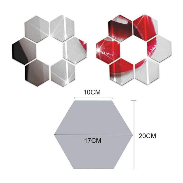 Fali tükör matrica szett 12 db-os 20x17 cm Hexagonal – Ambiance-image-1