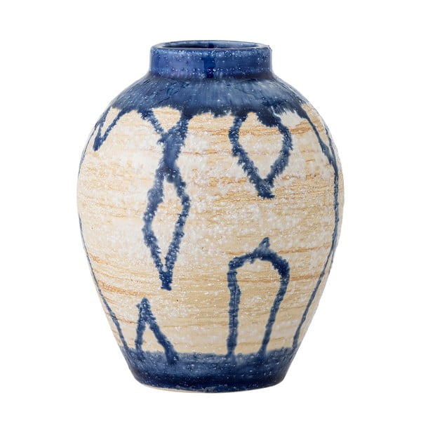 Kék-krémszínű kőedény váza (magasság 16 cm) Avon – Bloomingville