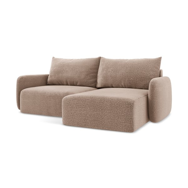 Világosbarna kinyitható-tárolóhelyes sarokkanapé (jobb oldali) Kalena – Makamii-image-1