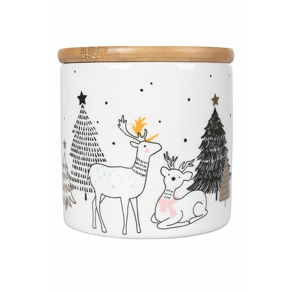 Deer fehér karácsonyi élelmiszertartó doboz bambusz fedéllel, 470 ml - Villa d'Este