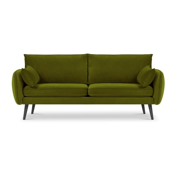Lento zöld bársony kanapé fekete lábakkal, 198 cm - Kooko Home
