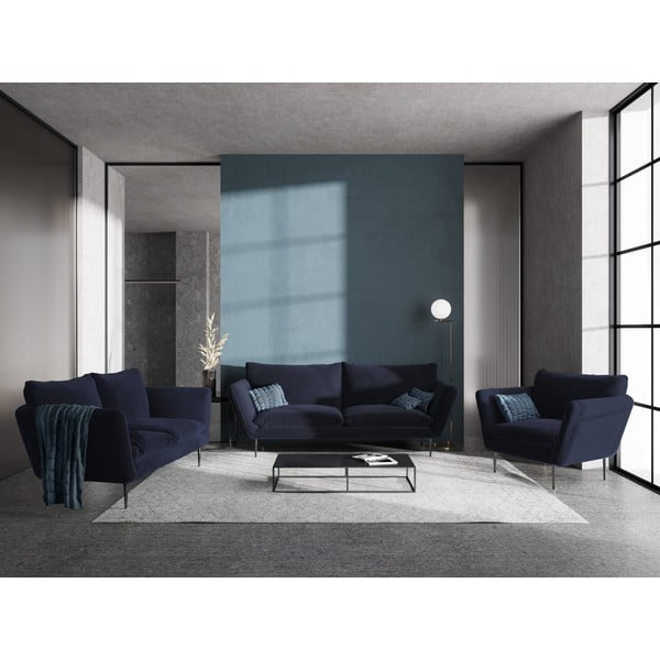 Acacia sötétkék bársonykanapé, szélesség 175 cm - Mazzini Sofas-image-1