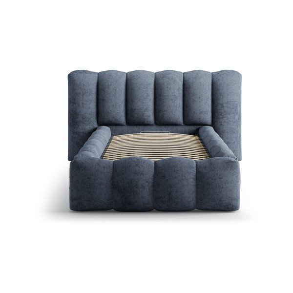 Sötétkék kárpitozott ágyneműtartós egyszemélyes ágy ágyráccsal 90x200 cm Lupine – Micadoni -image-3