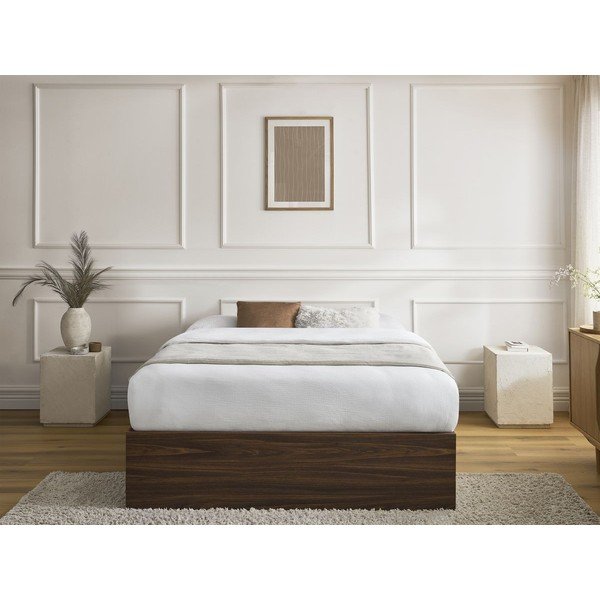 Sötétbarna forgácslemez ágyneműtartós-ágytámla nélkül franciaágy ágyráccsal 140x190 cm nyírfa dekorral Mara – Bobochic Paris-image-4