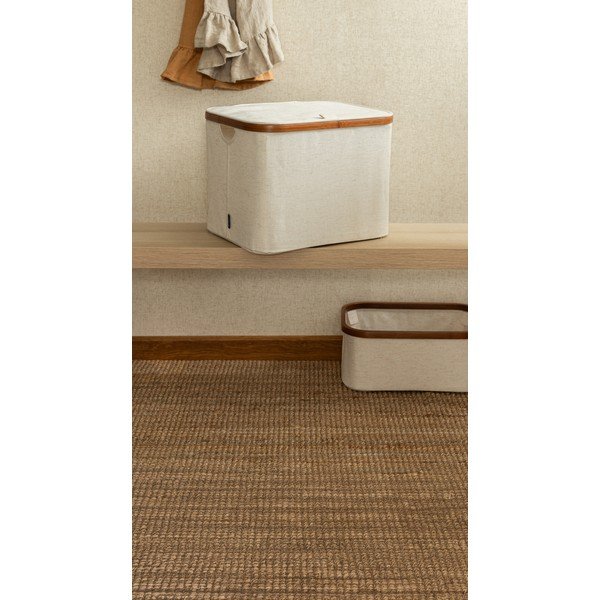 Krémszínű fedeles textil tárolódoboz 40,5x33x30 cm Bamboo/Linen – Bigso-image-1