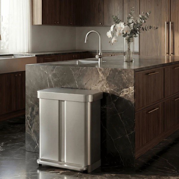 Matt ezüstszínű acél szelektív-pedálos szemetes 34+24 l – simplehuman-image-3