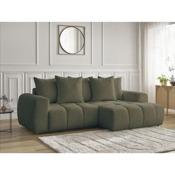 Khaki buklé kinyitható-tárolóhelyes sarokkanapé (jobb oldali-heverő résszel) Roxelane – Bobochic Paris-image-3