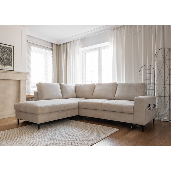 Bézs kordbársony kinyitható sarokkanapé (bal oldali) Lofty Lilly – Miuform-image-3