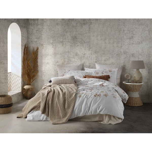 Fehér egyszemélyes pamut-szatén ágyneműhuzat 140x200 cm Ivory Garden Floral – Mila Home Luxury-image-1