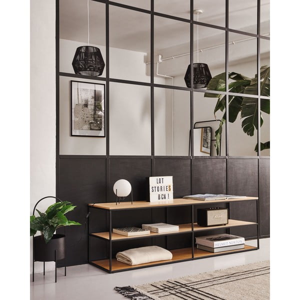 Fekete-természetes színű TV-állvány tölgyfa dekorral 160x50 cm Yoana - Kave Home-image-4