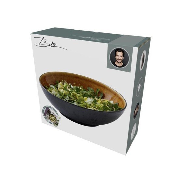 Mensa fekete agyagkerámia salátástál okkersárga belső zománccal, átmérő 30 cm - Bitz-image-3