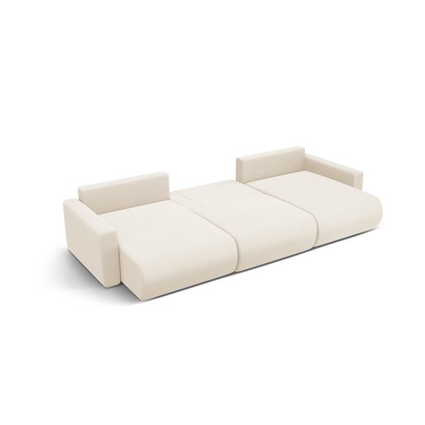 Bézs bársony kinyitható tárolóhelyes sarokkanapé (U alakú)  Belfast – Cosmopolitan Design-image-3