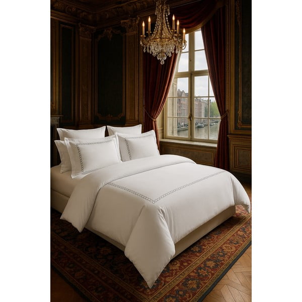 Fehér hatrészes egyszemélyes pamut-szatén ágyneműhuzat lepedővel 140x200 cm Whispered Serenity – Mila Home Luxury-image-1