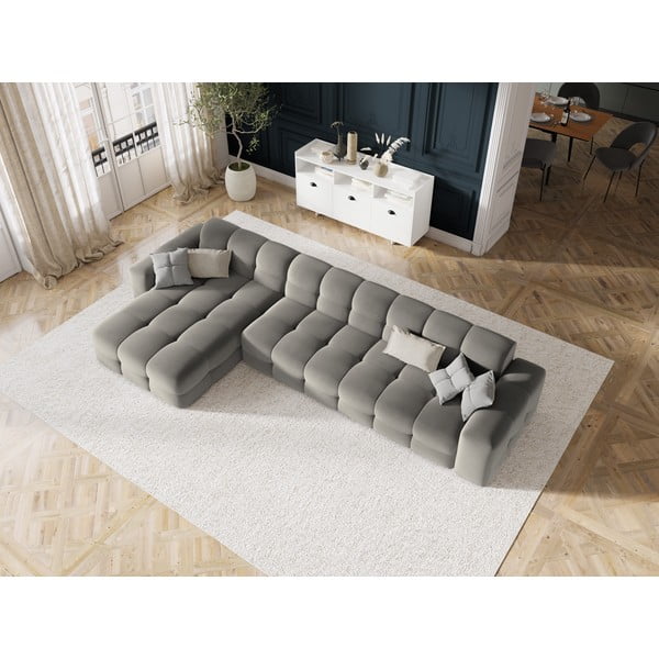 Szürke bársony sarokkanapé (bal oldali) Kendal – Micadoni Home-image-1