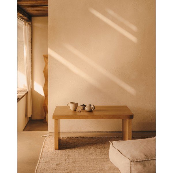 Natúr színű dohányzóasztal tölgyfa dekorral 89x62 cm Oaq – Kave Home-image-2