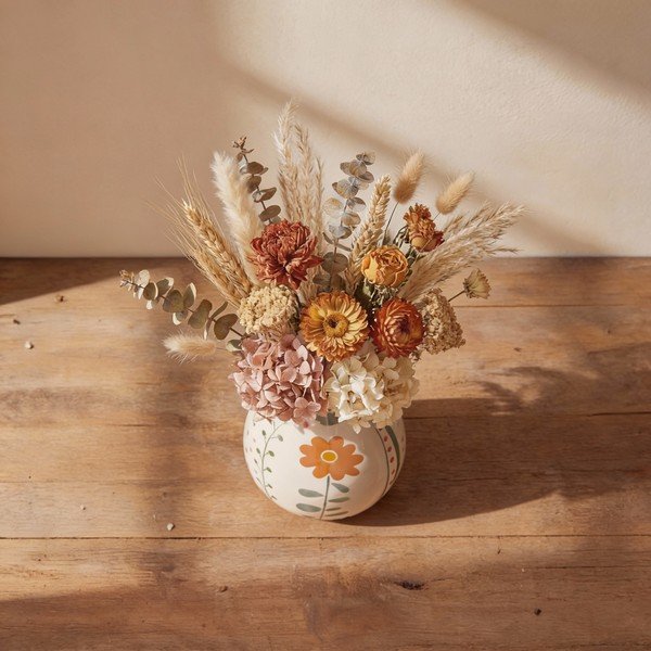 Krémszínű agyagkerámia kézzel festett váza (magasság 17 cm) Taza – Bloomingville-image-3