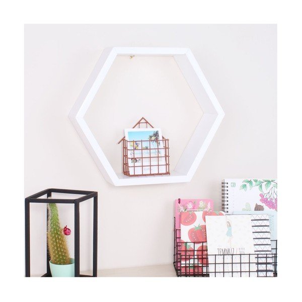 Hexagon fehér fa fali polc - North Carolina Scandinavian Home Decors