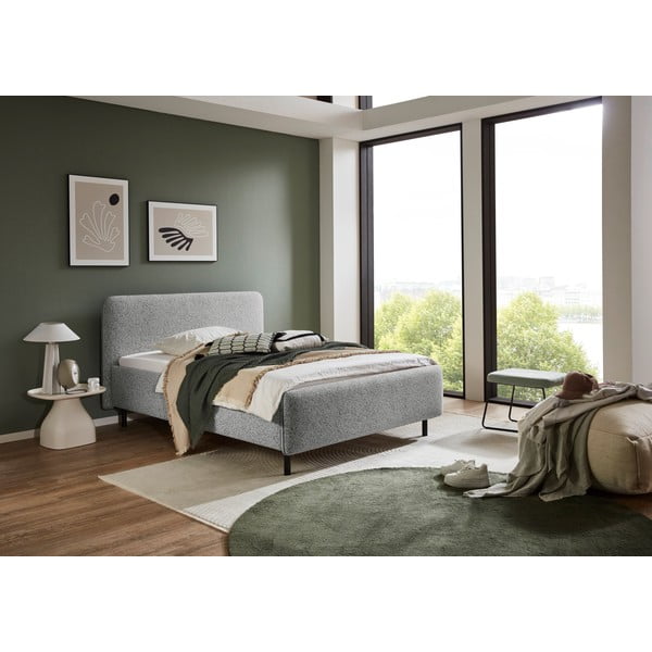 Világosszürke kárpitozott ágyneműtartós franciaágy ágyráccsal 180x200 cm Primo – Meise Möbel-image-1