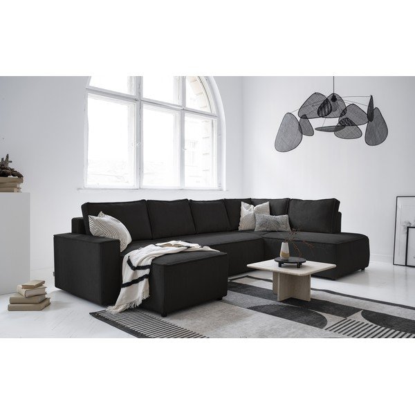 Antracitszürke kordbársony kinyitható sarokkanapé (jobb oldali-U alakú) Brave Dave – Miuform-image-4