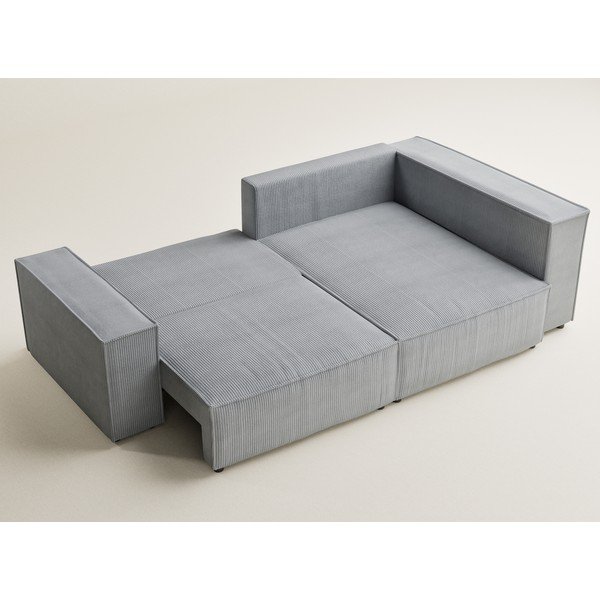 Szürke kordbársony kinyitható-tárolóhelyes sarokkanapé (jobb oldali-L alakú) Tonga – Maison de Rêve-image-3