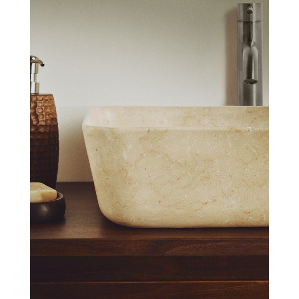 Bézs kő mosdókagyló 40x40 cm Darnen – Kave Home-image-2