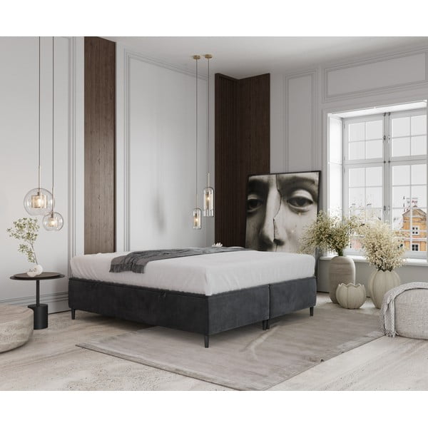 Antracitszürke kárpitozott ágyneműtartós franciaágy 180x200 cm Tate – Maison de Rêve-image-1