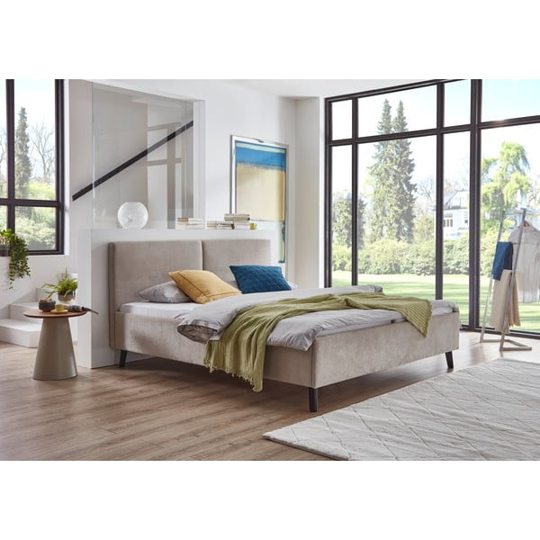 Bézs kárpitozott franciaágy ágyráccsal 160x200 cm Piano – Meise Möbel-image-1