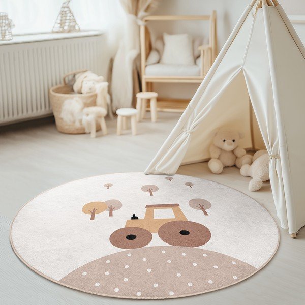 Bézs mosható gyerek szőnyeg ø100 cm Tractor World – Mila Home-image-4