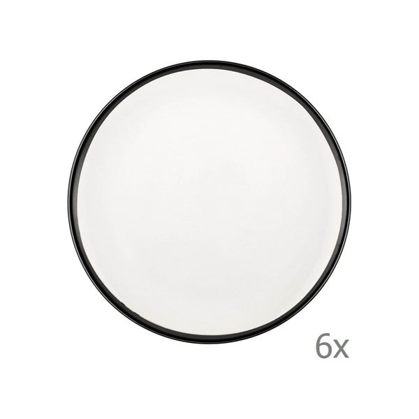 Halos Black 6 db-os fehér porcelán desszertes tányér szett, ⌀ 19 cm - Mia