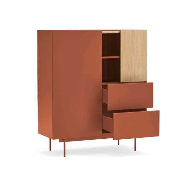 Téglavörös-natúr színű magas komód tölgyfa dekorral 100x120 cm Otto – Teulat-image-3