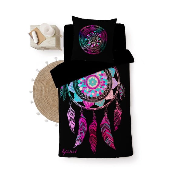 Fekete egyszemélyes pamut ágyneműhuzat 140x200 cm Porte Bonheur – douceur d'intérieur