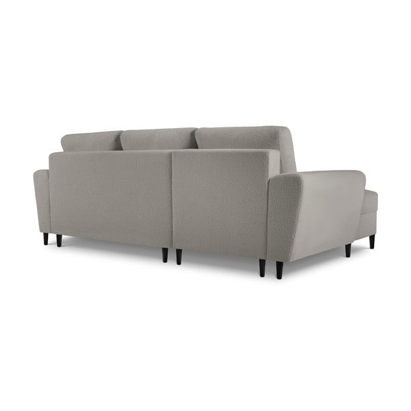 Világosszürke buklé kinyitható tárolóhelyes sarokkanapé (bal oldali-heverő résszel) Kyoto – Cosmopolitan Design-image-4