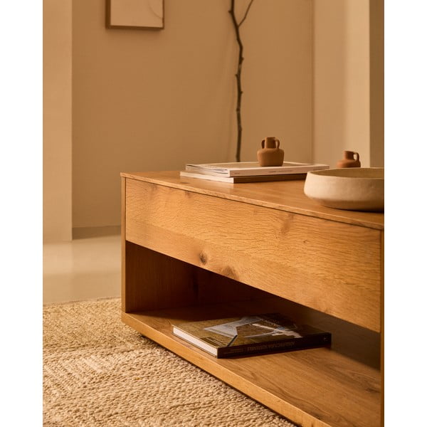 Natúr színű dohányzóasztal tölgyfa dekorral 60x120 cm Alguema – Kave Home-image-2