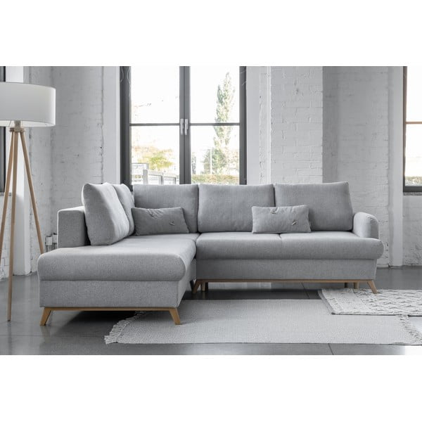 Világosszürke kinyitható-tárolóhelyes sarokkanapé (bal oldali-L alakú) Scandic Lagom – Miuform-image-3