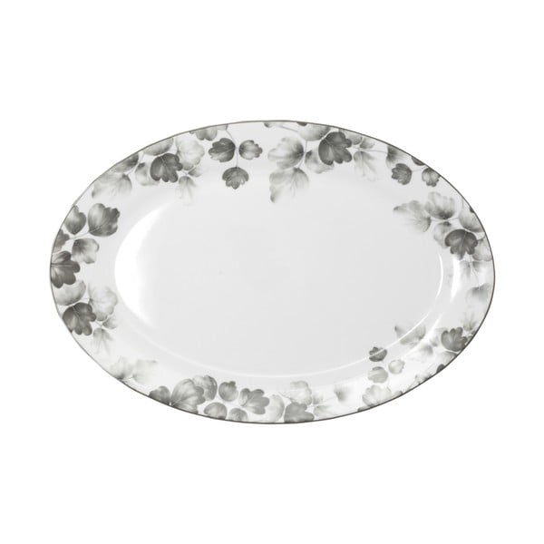 Fehér-világosszürke porcelán szervírozó tányér ø 35,5 cm Foliage gray – Villa Altachiara