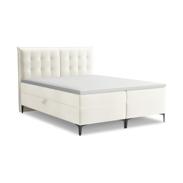 Krémszínű ágyneműtartós boxspring ágy 160x200 cm Mikana – Makamii