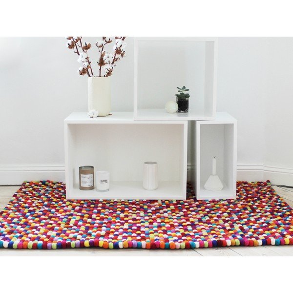 Ball Rugs sötétpiros gyapjú golyószőnyeg, 100 x 150 cm - Wooldot-image-2