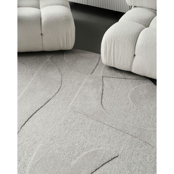 Világosszürke gyapjú kerek szőnyeg ø 120 cm Morphic Botanica – Agnella-image-3