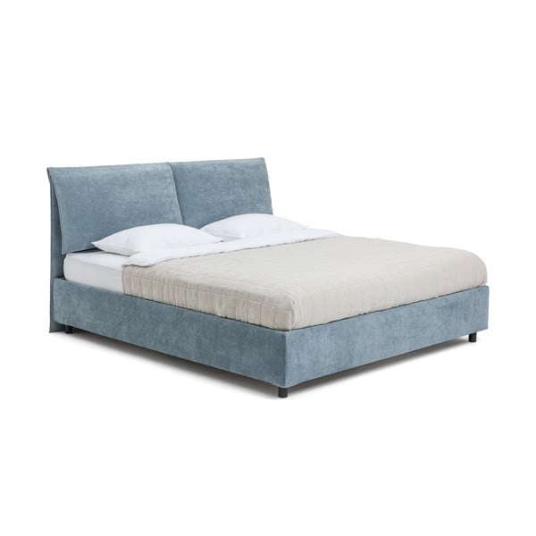 Kék kárpitozott ágyneműtartós franciaágy ágyráccsal 180x200 cm Myra Pillow – Bonami Selection