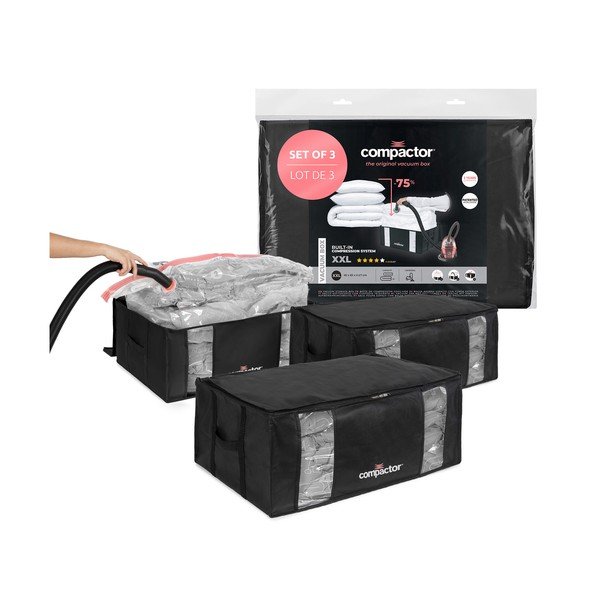 Fekete vákuumos műanyag tárolódoboz szett 3 db-os 65x45x27 cm Black Edition – Compactor