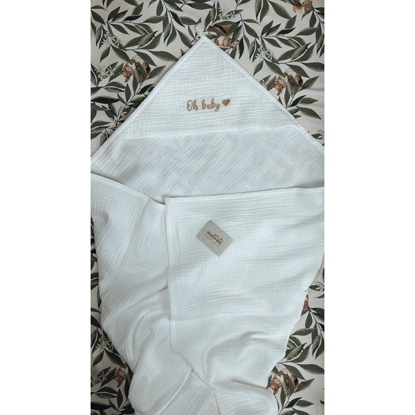 Fehér muszlin kapucnis gyerek törölköző 85x85 cm Muslin – Malomi Kids-image-2