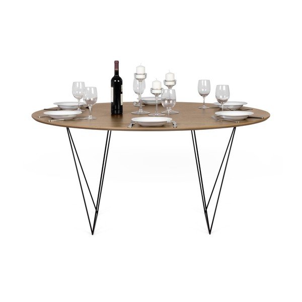 Row diófamintás étkezőasztal fekete lábakkal, Ø150 cm - Symbiosis-image-2