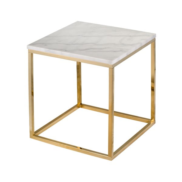 Accent fehér márványasztal aranyszínű vázzal, 50 x 50 cm - RGE-image-1
